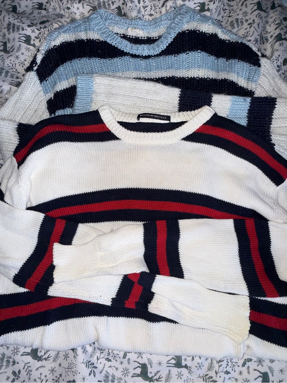 Brandy Melville/ Garage White/Navy/Red & Light Blue/Navy Striped Sweater Bundle